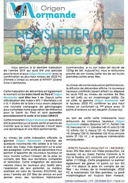 Première page de la newsletter n°9 (décembre 2019)