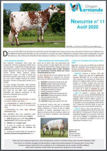 Capture de la première page de la newsletter d'août 2020 d'Origen Normande